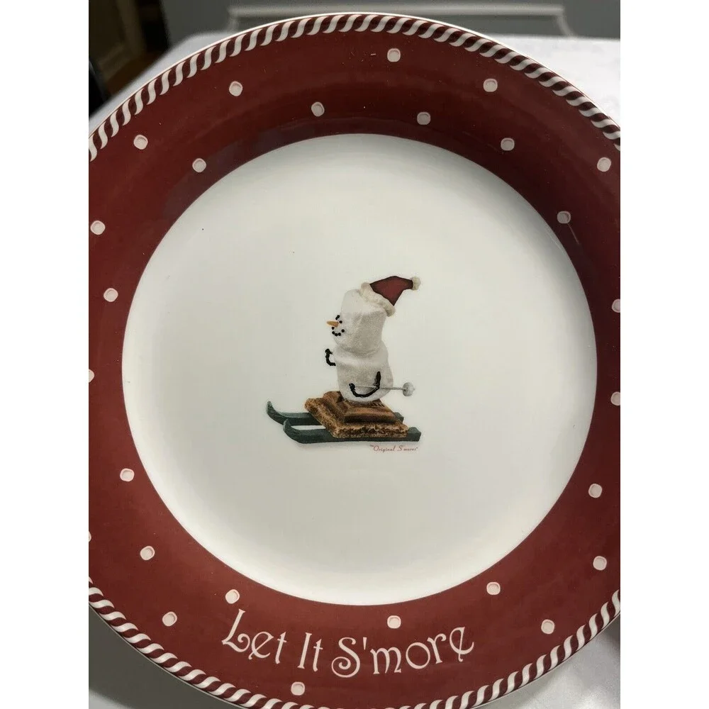 4pc Nikko The S’mores Snowman Skiing Sledding 8” Sandwich/Dessert Plates